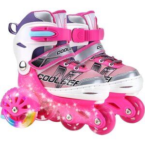 Sowume Kids Pink 1 Adjustable 8 Wheels Shine Safe And Fun Illuminating Skates